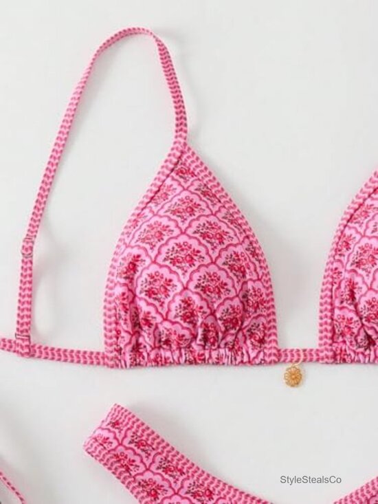 Women's Floral Triangle Bikini Set Tie Back High Cut Swimwear - Picture 4 of 6